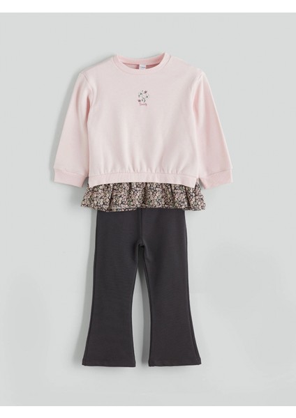 Lcw Kids Pembe Çiçek Nakışlı Kız Çocuk Sweatshirt ve Pantolon 2'li fiyatları