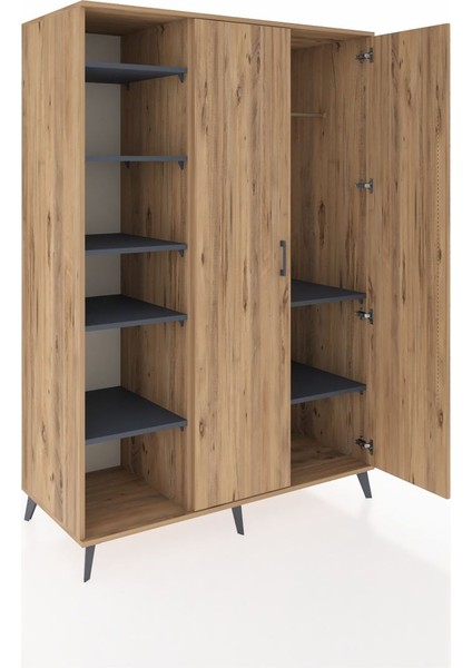 Kronos Dolap 7 Raflı 2 Kapaklı Tek Askılı 132X59X195 Çam-Çam/antrasit indirimleri