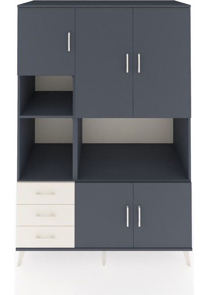 Kronos Dolap 9 Raflı 3 Çekmeceli 5 Kapaklı 132X59X195 Antrasit-Antrasit/aytaşı