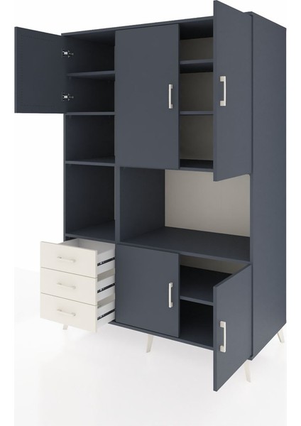 Kronos Dolap 9 Raflı 3 Çekmeceli 5 Kapaklı 132X59X195 Antrasit-Antrasit/aytaşı modelleri