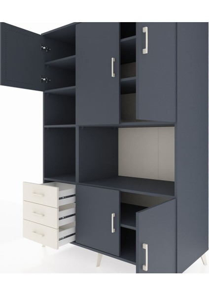 Kronos Dolap 9 Raflı 3 Çekmeceli 5 Kapaklı 132X59X195 Antrasit-Antrasit/aytaşı fırsatları