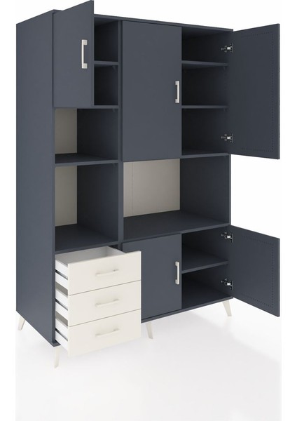 Kronos Dolap 9 Raflı 3 Çekmeceli 5 Kapaklı 132X59X195 Antrasit-Antrasit/aytaşı indirimleri