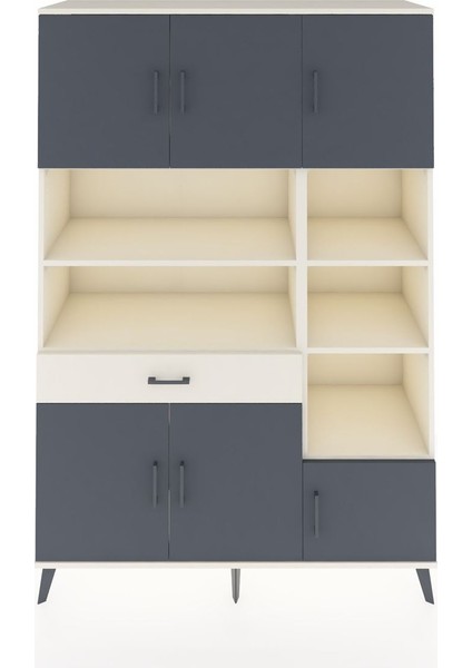 Hyperion Dolap 10 Raflı Tek Çekmeceli 6 Kapaklı 132X44X195 Aytaşı-Antrasit/aytaşı