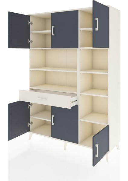 Hyperion Dolap 10 Raflı Tek Çekmeceli 6 Kapaklı 132X44X195 Aytaşı-Antrasit/aytaşı modelleri