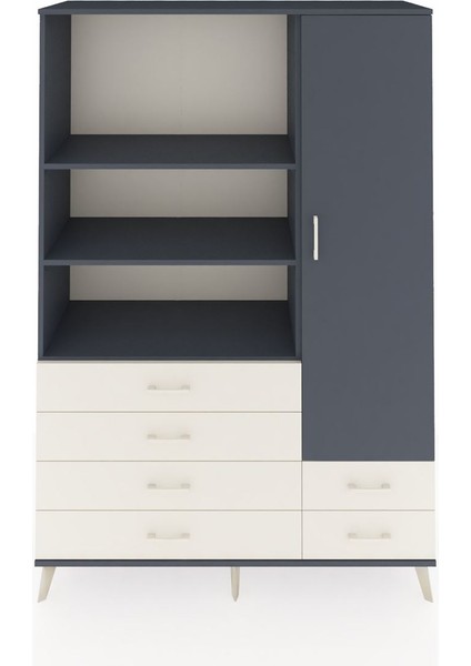 Hyperion Dolap 7 Raflı 6 Çekmeceli Tek Kapaklı 132X44X195 Antrasit-Antrasit/aytaşı