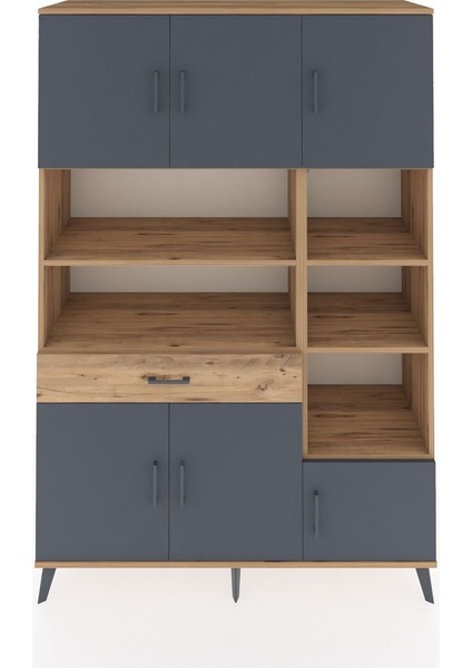 Hyperion Dolap 10 Raflı Tek Çekmeceli 6 Kapaklı 132X44X195 Çam-Antrasit/çam