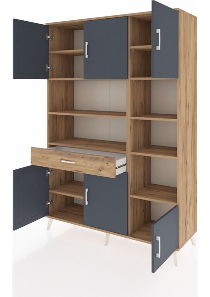 Hyperion Dolap 10 Raflı Tek Çekmeceli 6 Kapaklı 132X44X195 Çam-Antrasit/çam modelleri