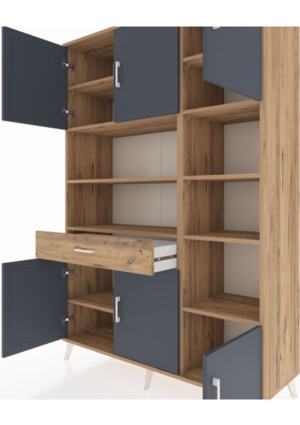 Hyperion Dolap 10 Raflı Tek Çekmeceli 6 Kapaklı 132X44X195 Çam-Antrasit/çam fırsatları