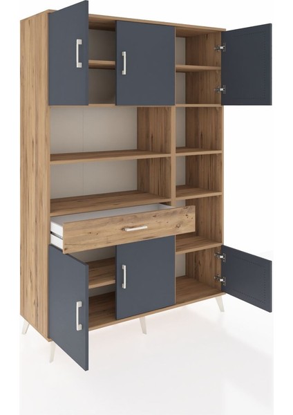 Hyperion Dolap 10 Raflı Tek Çekmeceli 6 Kapaklı 132X44X195 Çam-Antrasit/çam indirimleri