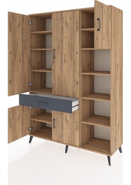 Hyperion Dolap 10 Raflı Tek Çekmeceli 5 Kapaklı 132X44X195 Çam-Çam/antrasit modelleri