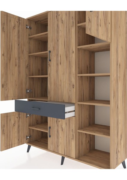 Hyperion Dolap 10 Raflı Tek Çekmeceli 5 Kapaklı 132X44X195 Çam-Çam/antrasit fırsatları