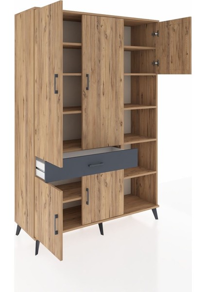 Hyperion Dolap 10 Raflı Tek Çekmeceli 5 Kapaklı 132X44X195 Çam-Çam/antrasit indirimleri