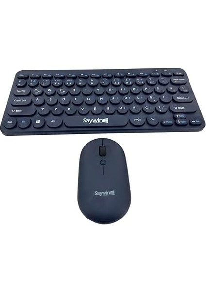 Saywin Bluetooth Klavye Mouse Set Yuvarlak Tuşlu Ev ve Ofis Kullanımına Uygun Türkçe Q Taşınabilir Kablosuz Klavye Lacivert Renk SW-500 modelleri