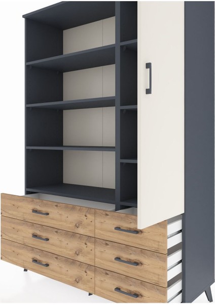 Hyperion Dolap 8 Raflı 6 Çekmeceli Tek Kapaklı 132X44X195 Antrasit-Aytaşı/çam fırsatları