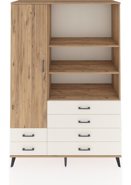 Hyperion Dolap 7 Raflı 6 Çekmeceli Tek Kapaklı 132X44X195 Çam-Çam/aytaşı