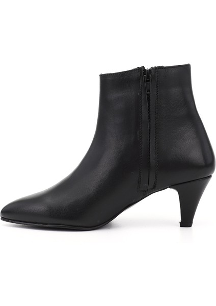 Kadın Siyah Fermuarlı Sivri Burun Hakiki Deri Bot modelleri