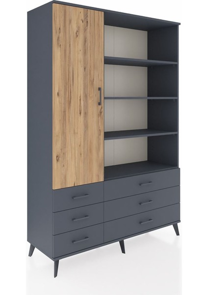 Hyperion Dolap 8 Raflı 6 Çekmeceli Tek Kapaklı 132X44X195 Antrasit-Çam/antrasit fiyatları