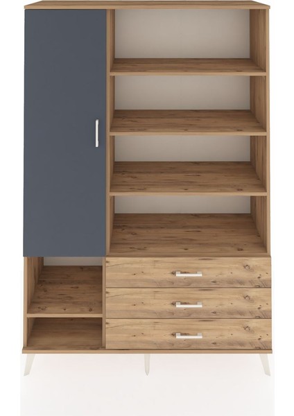 Hyperion Dolap 9 Raflı 3 Çekmeceli Tek Kapaklı 132X44X195 Çam-Antrasit/çam