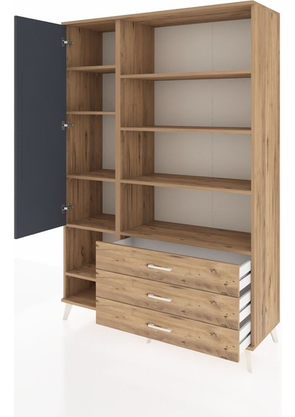 Hyperion Dolap 9 Raflı 3 Çekmeceli Tek Kapaklı 132X44X195 Çam-Antrasit/çam modelleri