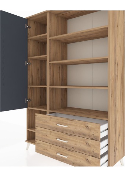 Hyperion Dolap 9 Raflı 3 Çekmeceli Tek Kapaklı 132X44X195 Çam-Antrasit/çam fırsatları