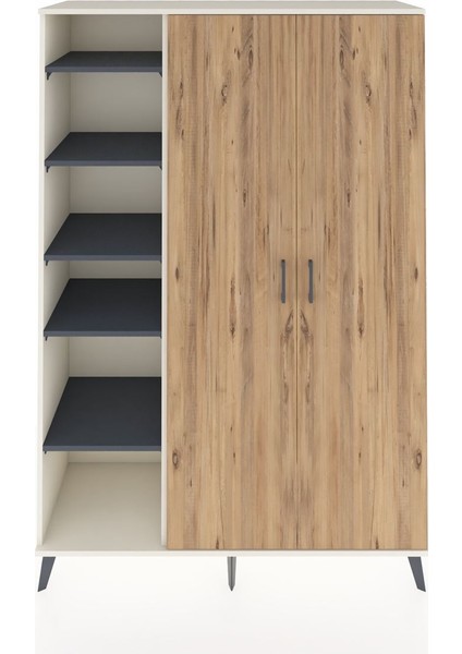 Hyperion Dolap 7 Raflı 2 Kapaklı Tek Askılı 132X44X195 Aytaşı-Çam/antrasit