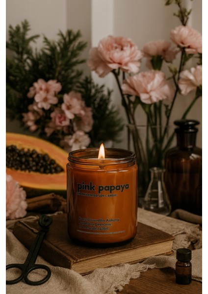 : Pink Papaya : Amber Cam Kavanozda : Kokulu Soya Mum (Papaya Tohumu, Kiraz Çiçeği, Şakayık)