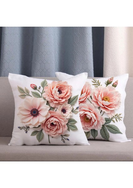 2 Li Kombin Gül Desenli 3 Boyutlu Dijital Baskılı Kırlent Kılıfı