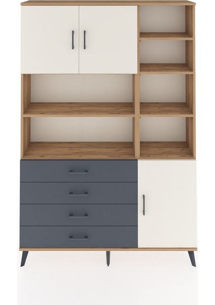 Arges Dolap 9 Raflı 4 Çekmeceli 3 Kapaklı 132X30X195 Çam-Aytaşı/antrasit