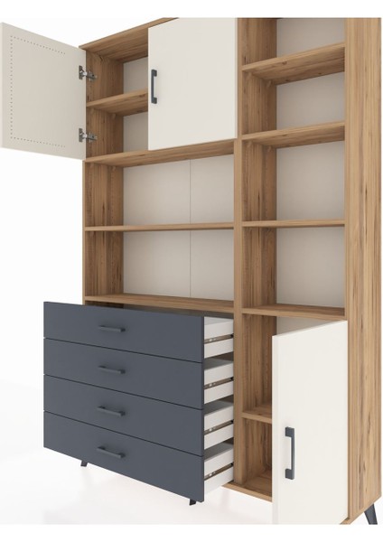 Arges Dolap 9 Raflı 4 Çekmeceli 3 Kapaklı 132X30X195 Çam-Aytaşı/antrasit fırsatları