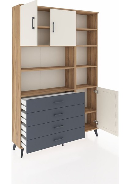 Arges Dolap 9 Raflı 4 Çekmeceli 3 Kapaklı 132X30X195 Çam-Aytaşı/antrasit indirimleri