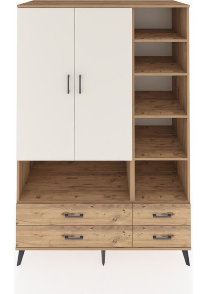 Kronos Dolap 10 Raflı 4 Çekmeceli 2 Kapaklı 132X59X195 Çam-Aytaşı/çam