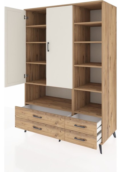 Kronos Dolap 10 Raflı 4 Çekmeceli 2 Kapaklı 132X59X195 Çam-Aytaşı/çam modelleri