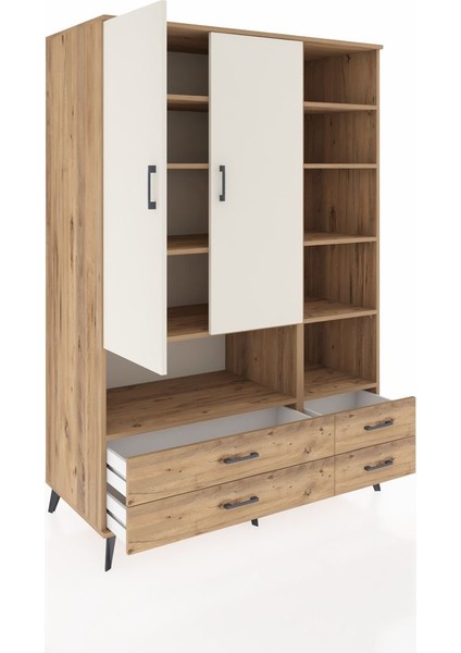 Kronos Dolap 10 Raflı 4 Çekmeceli 2 Kapaklı 132X59X195 Çam-Aytaşı/çam indirimleri