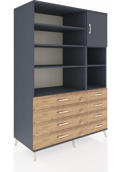 Kronos Dolap 8 Raflı 8 Çekmeceli Tek Kapaklı 132X59X195 Antrasit-Antrasit/çam fiyatları