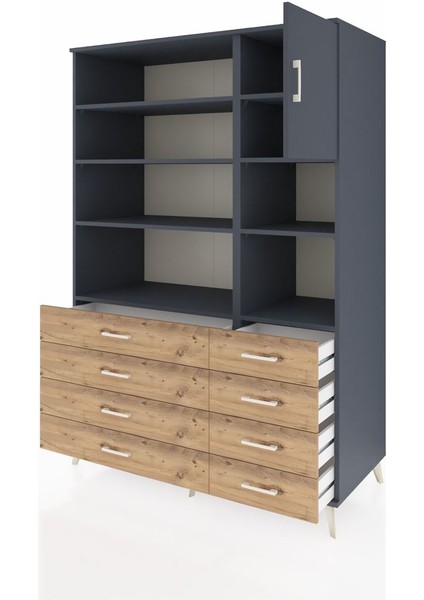 Kronos Dolap 8 Raflı 8 Çekmeceli Tek Kapaklı 132X59X195 Antrasit-Antrasit/çam modelleri