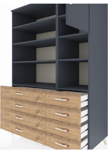 Kronos Dolap 8 Raflı 8 Çekmeceli Tek Kapaklı 132X59X195 Antrasit-Antrasit/çam fırsatları