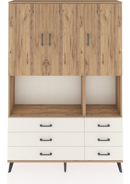 Arges Dolap 6 Raflı 6 Çekmeceli 3 Kapaklı 132X30X195 Çam-Çam/aytaşı