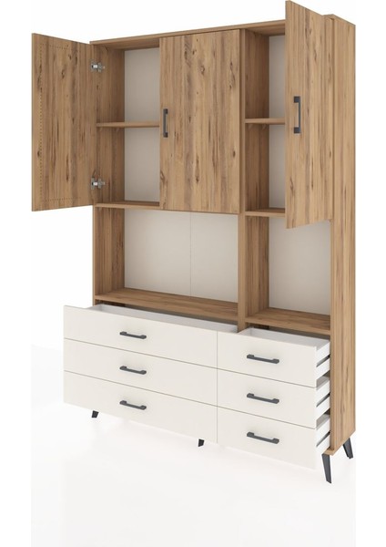 Arges Dolap 6 Raflı 6 Çekmeceli 3 Kapaklı 132X30X195 Çam-Çam/aytaşı modelleri