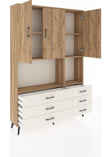 Arges Dolap 6 Raflı 6 Çekmeceli 3 Kapaklı 132X30X195 Çam-Çam/aytaşı indirimleri