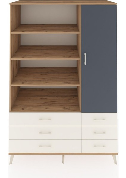 Kronos Dolap 8 Raflı 6 Çekmeceli Tek Kapaklı 132X59X195 Çam-Antrasit/aytaşı