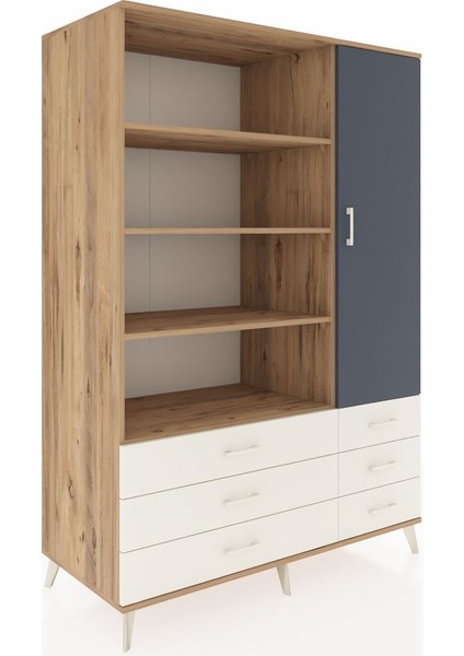 Kronos Dolap 8 Raflı 6 Çekmeceli Tek Kapaklı 132X59X195 Çam-Antrasit/aytaşı fiyatları