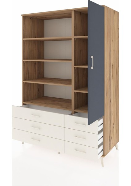 Kronos Dolap 8 Raflı 6 Çekmeceli Tek Kapaklı 132X59X195 Çam-Antrasit/aytaşı modelleri