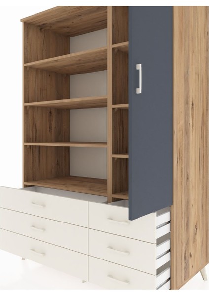 Kronos Dolap 8 Raflı 6 Çekmeceli Tek Kapaklı 132X59X195 Çam-Antrasit/aytaşı fırsatları