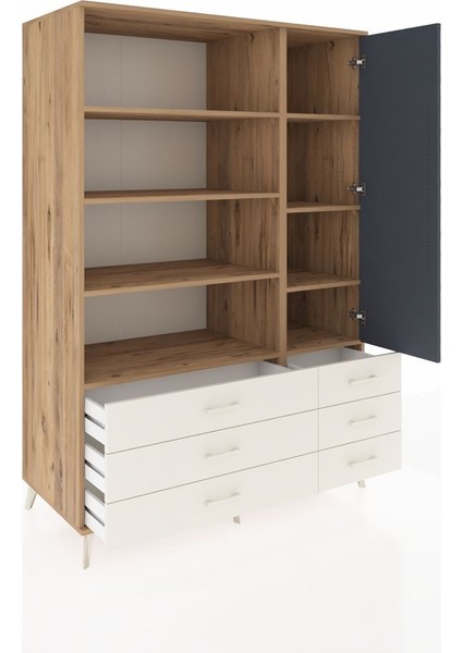 Kronos Dolap 8 Raflı 6 Çekmeceli Tek Kapaklı 132X59X195 Çam-Antrasit/aytaşı indirimleri