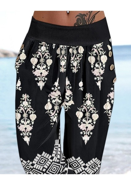 Kadın Beli Lastikli Etnik Desenli Kapri Süprem Pantolon modelleri