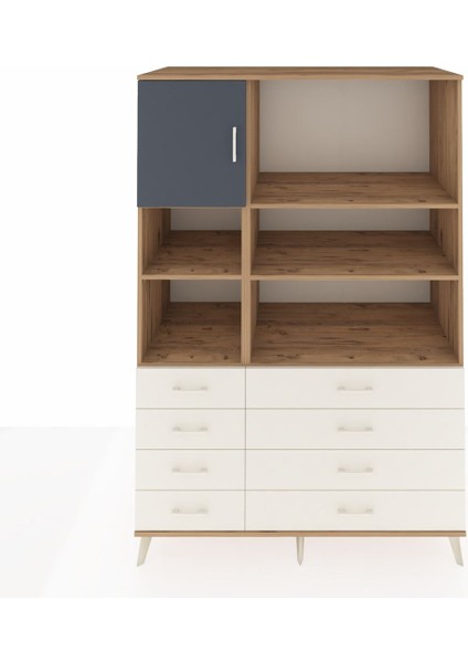 Kronos Dolap 7 Raflı 8 Çekmeceli Tek Kapaklı 132X59X195 Çam-Antrasit/aytaşı