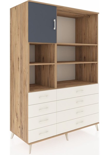 Kronos Dolap 7 Raflı 8 Çekmeceli Tek Kapaklı 132X59X195 Çam-Antrasit/aytaşı fiyatları