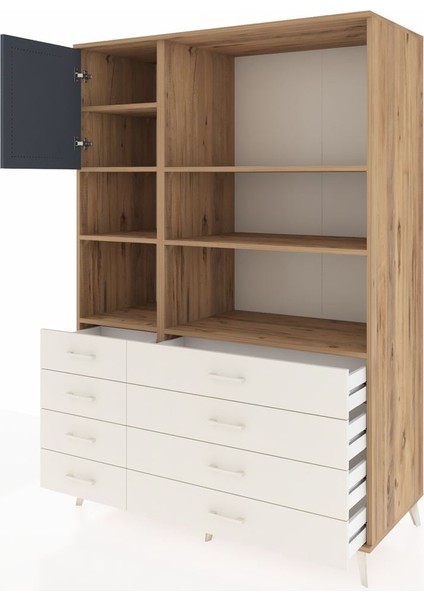 Kronos Dolap 7 Raflı 8 Çekmeceli Tek Kapaklı 132X59X195 Çam-Antrasit/aytaşı modelleri