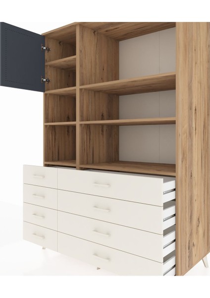 Kronos Dolap 7 Raflı 8 Çekmeceli Tek Kapaklı 132X59X195 Çam-Antrasit/aytaşı fırsatları