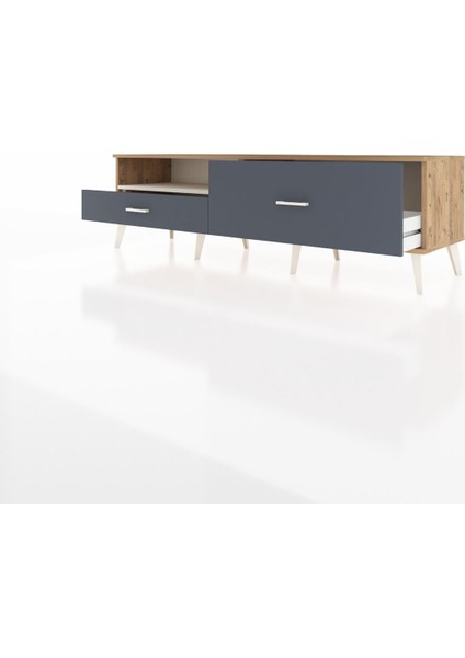 Hyperion Tv Ünitesi Tek Raflı 2 Çekmeceli 176X44X51 Çam-Aytaşı/antrasit modelleri